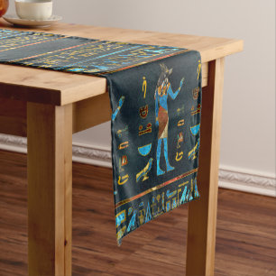 Anubis ägyptisches Gold-, Blaues und Rotesglas Kurzer Tischläufer