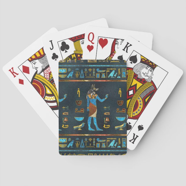 Anubis ägyptisches Gold-, Blaues und Rotesglas Spielkarten (Rückseite)
