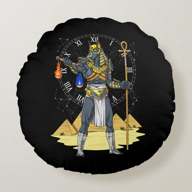 Anubis Egyptian God Alcient Ankh Mythology Rundes Kissen (Vorderseite)