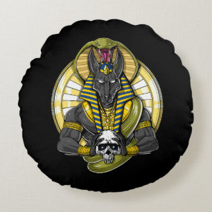 Anubis Egyptian Wolf God Rundes Kissen