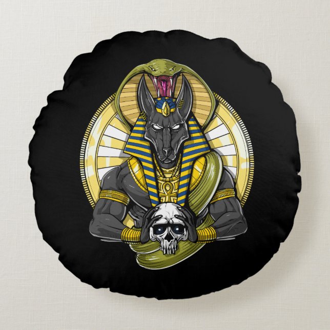 Anubis Egyptian Wolf God Rundes Kissen (Vorderseite)