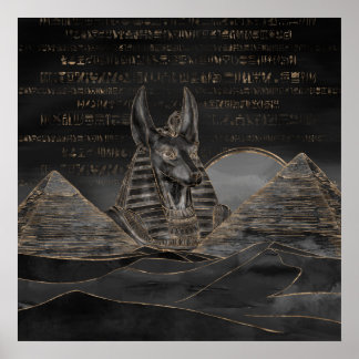 Anubis on Egyptian pyramids landscape Poster