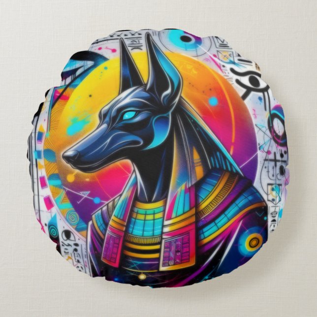 Anubis Rundes Kissen (Vorderseite)