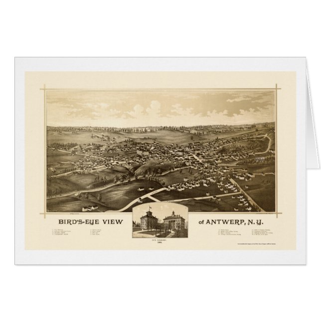 Anvers, carte panoramique de NY - 1888 (Devant horizontal)