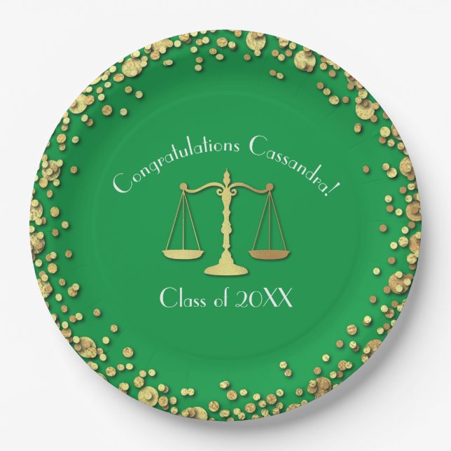 Anwalt Abschluss Green SIlver Pappteller (Vorderseite)