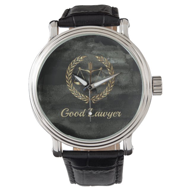 Anwalt Aquarel, schwarz und gold Armbanduhr (Vorderseite)