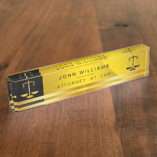 Anwalt auf dem Rechtsweg Gold Black Legal Scale Namensplakette