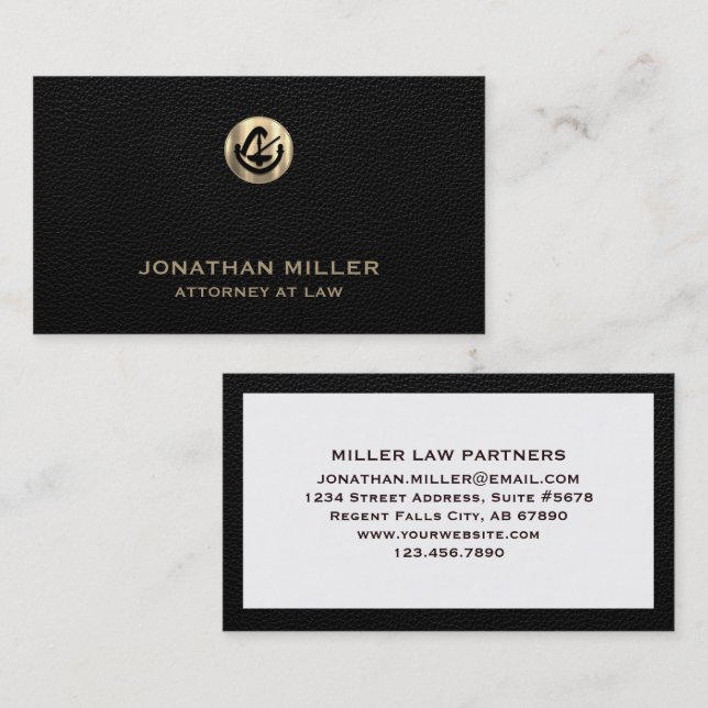 Anwalt bei Law Black Leather Print Visitenkarte (Vorne/Hinten)