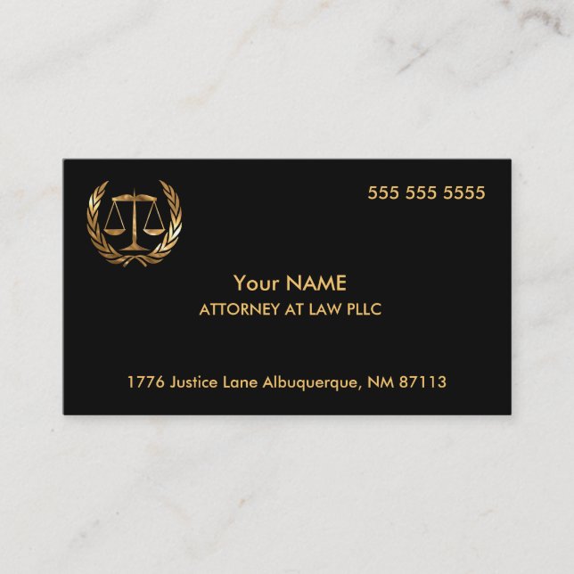 Anwalt bei Law Black und Gold Visitenkarte (Vorderseite)