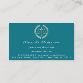 Anwalt bei Law Gold Scale Anwältin Custom Aquamari Visitenkarte