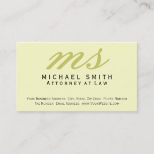 Anwalt bei Law Monogram Yellow Business Card Visitenkarte