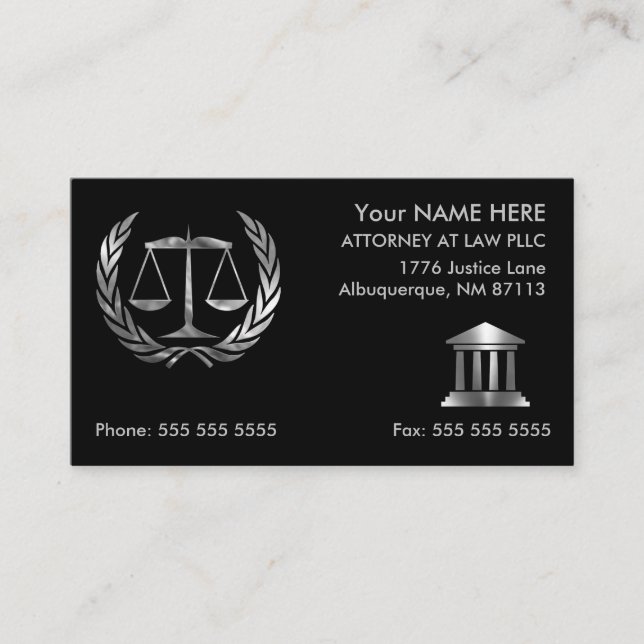 Anwalt in Law Black und Silver Visitenkarte (Vorderseite)