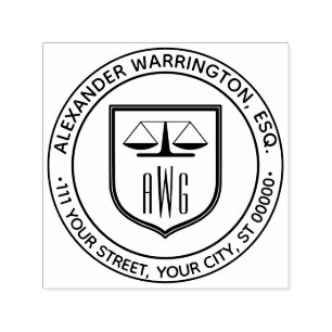 Anwalt Waage der Justiz #3NS Law Shield Name Adres Permastempel