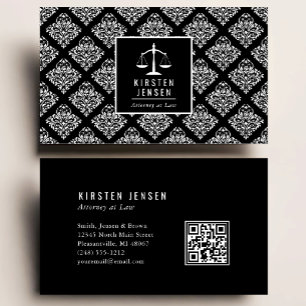Anwalts-QR-Code Schwarz-Weiß-Damaskus-Muster Visitenkarte