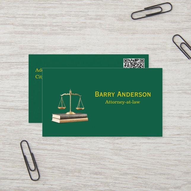 Anwaltsjustiz Waage & Bücher mit QR-Code Visitenkarte (Vorderseite/Rückseite Beispiel)