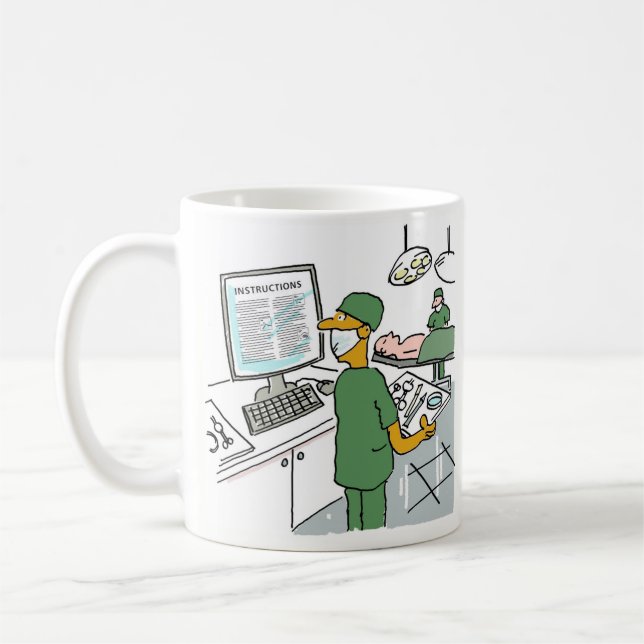 Anweisungen für asiatische Chirurgen-Karo vor der  Kaffeetasse (Links)