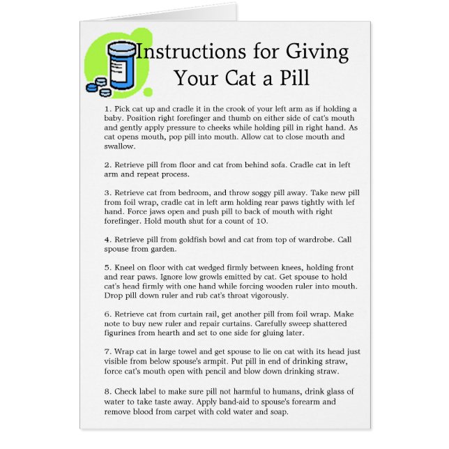 "Anweisungen für GivingYour Katze eine Pille " (Vorne)