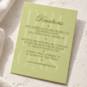 Anweisungen zur Hochzeit in Matcha-Grün Transport Begleitkarte