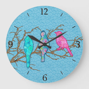 Anwenden von Vögeln auf einer Zweigstelle, Sky Blu Große Wanduhr