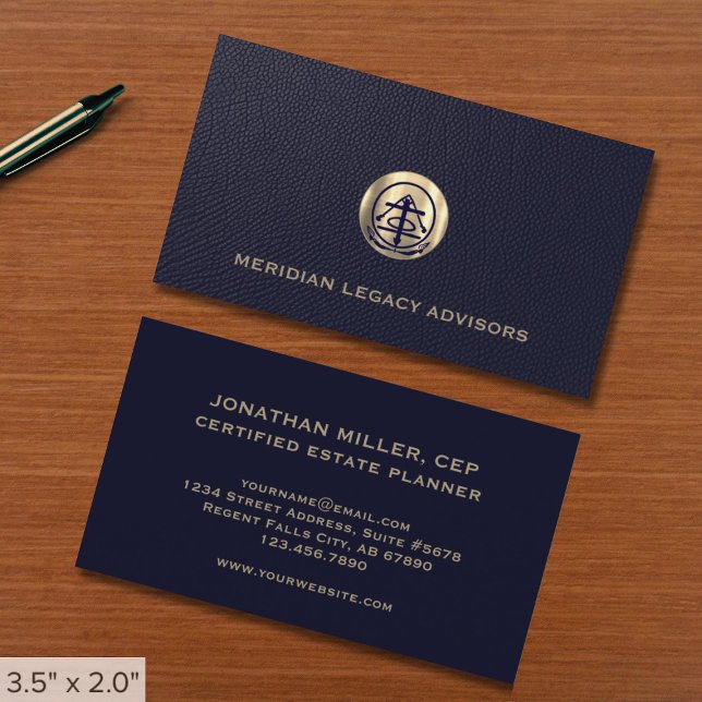 Anwesen Planning Business Cards Navy und Gold Visitenkarte (Von Creator hochgeladen)