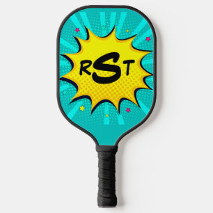 Any 3 Initial Letter Monogram Aqua Pop Art Cloud Pickleball Schläger