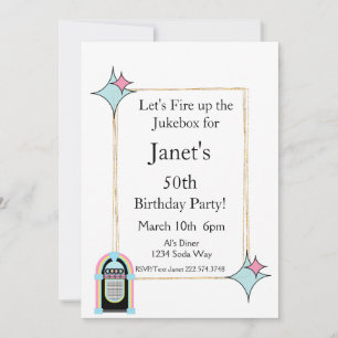 Any Age, 1950's Jukebox Invitation d'anniversaire