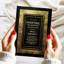 Any Age Black Gold Surprise Birthday Party Einladung
