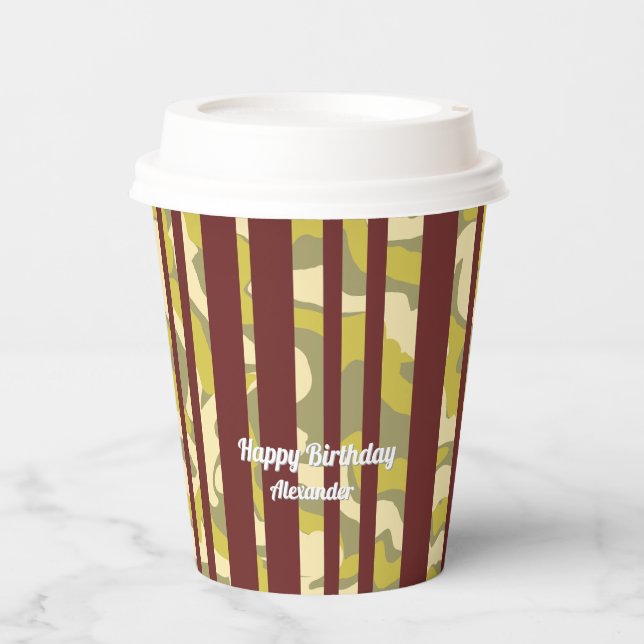Any Age Camouflage Stripe Birthday Pappbecher (Vorderseite)