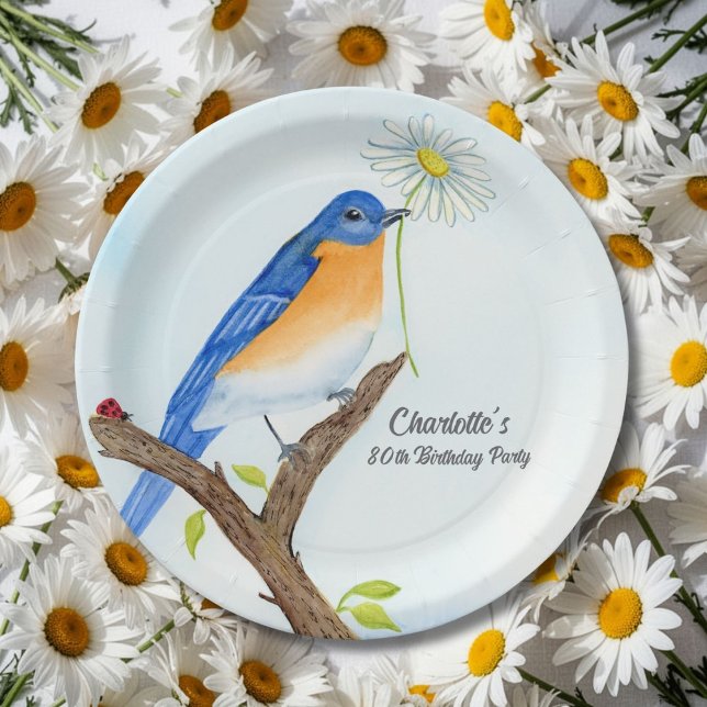 Any Age Happy April Birthday with Bluebird Pappteller (Von Creator hochgeladen)