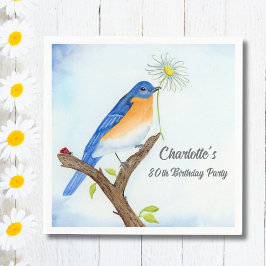 Any Age Happy April Birthday with Bluebird Serviette