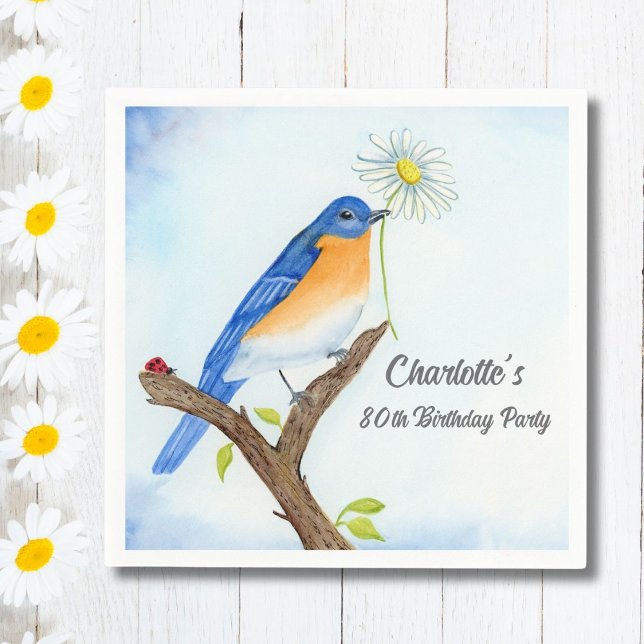 Any Age Happy April Birthday with Bluebird Serviette (Von Creator hochgeladen)