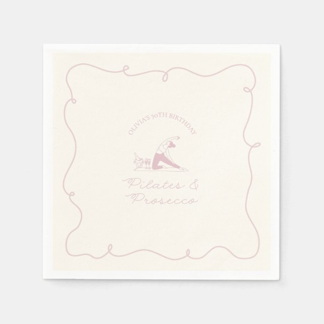 Any age pilates and prosecco birthday serviette (Vorderseite)