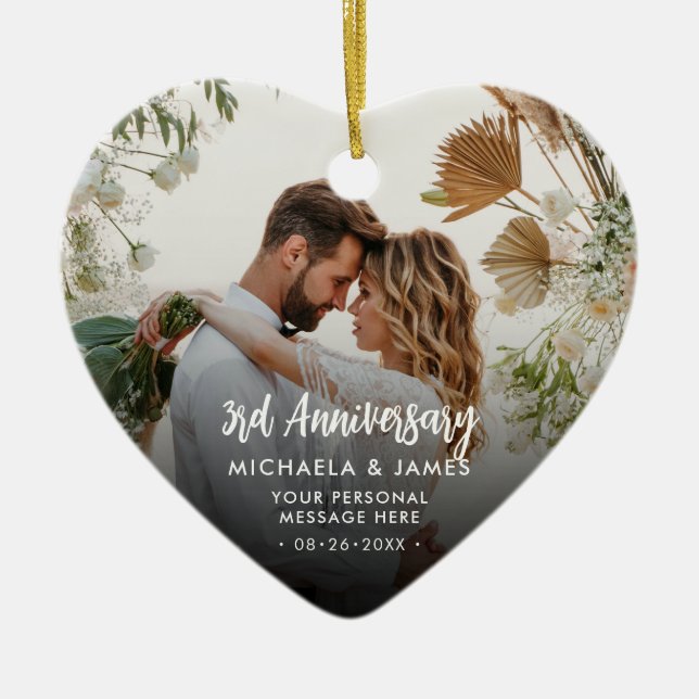 Any Anniversary Couple's Names, Message & 2 Photos Keramik Ornament (Vorne)