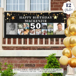 Any Birthday 12 Photo Collage Gold Stars Black Banner<br><div class="desc">Celebrate any age birthday for him or her with a fun photo memories banner sign in your choice of colors with this easy-to-upload photo collage template with 12 square pictures through the years and personalized with your custom text and their age. The design features gold stars against an editable black...</div>