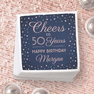 ANY Birthday Cheers Navy Blue & Pink Glitter Party Serviette