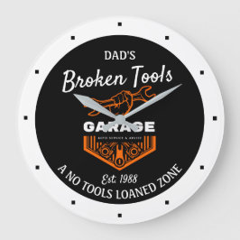 Any Name Funny Broken Tools Garage Date Black Große Wanduhr