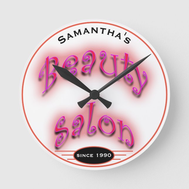 Any Name Pink Glow on White Beauty Salon - Runde Wanduhr (Vorderseite)