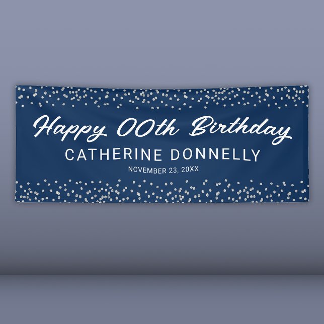Any Year Blue Silver Happy Birthday Banner (Von Creator hochgeladen)