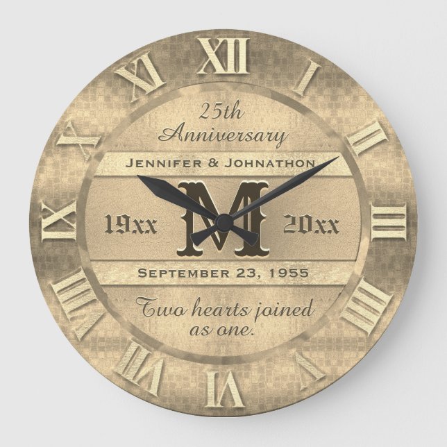 Any Year Golden Wedding Anniversary Große Wanduhr (Vorderseite)