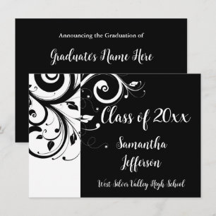 Any Year ~ Luxury Black/White Swirl Graduation Einladung