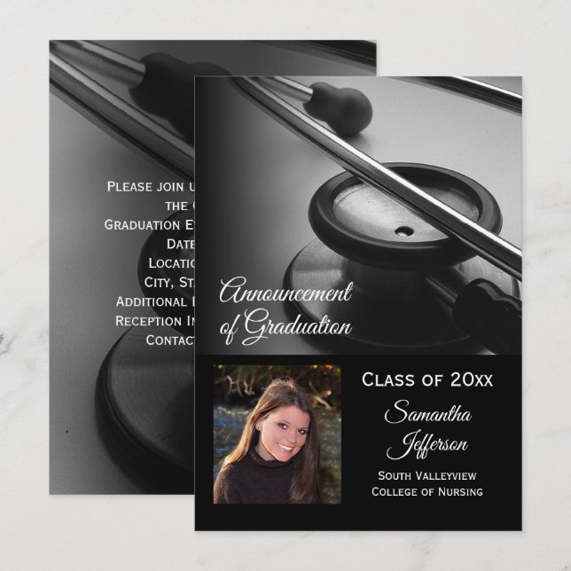 Any Year- Medical School, Nursing Photo Graduation Einladung (Vorne/Hinten)