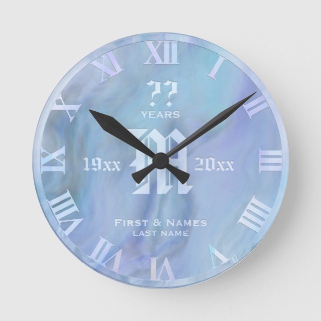 Any Year Opal Look Wedding Anniversary Runde Wanduhr (Vorderseite)