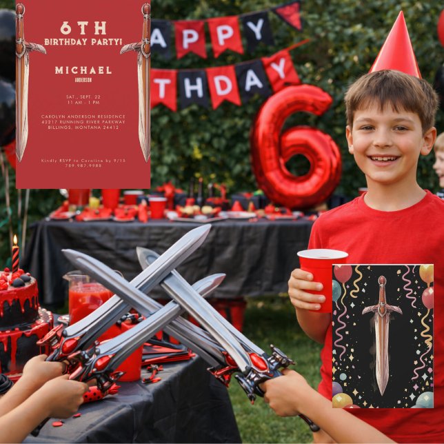 Any Year Swords Red Birthday Party Invitation Einladung (Von Creator hochgeladen)
