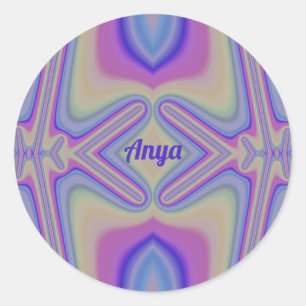 ANYA~ Hübsche Pastel Shades Fraktal ~ Personalisie Runder Aufkleber