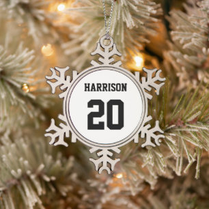 Anzahl der Schwarz-weißen individuelle Name für ve Schneeflocken Zinn-Ornament