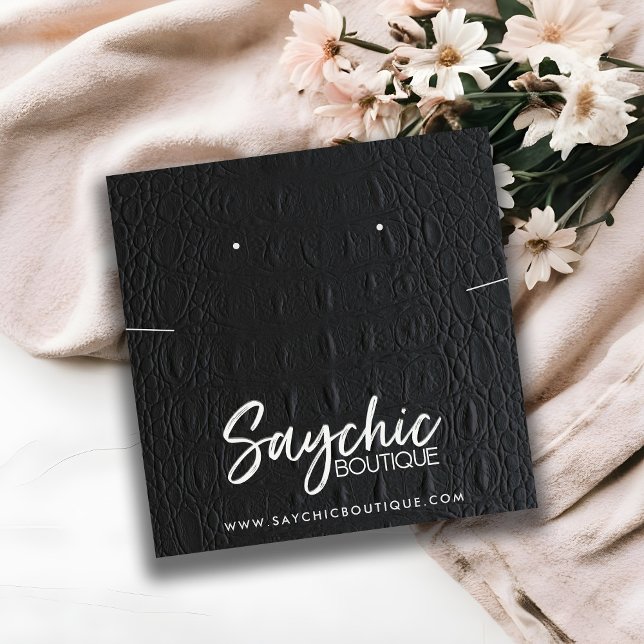 ANZEIGE DER SCHWARZEN LEDERTEXTURE-SCHALTFLÄCHE QUADRATISCHE VISITENKARTE (Von Creator hochgeladen)