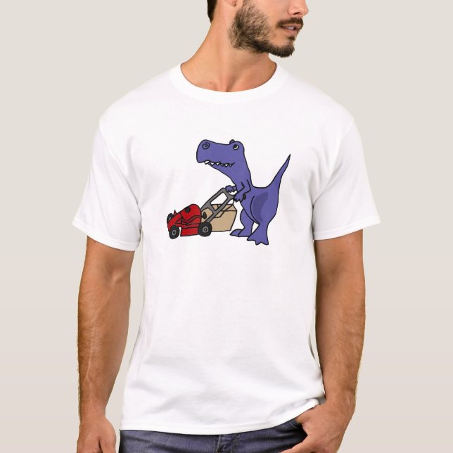 ANZEIGE T-rex Dinosaurier, der Rasenmäher drückt T-Shirt (Vorderseite)