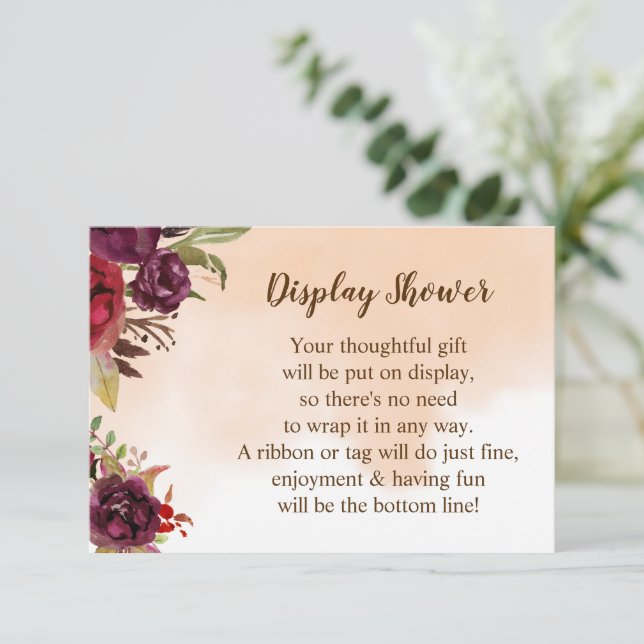 Anzeigen von Bridal Polterabend Burgundy-Blume Begleitkarte (Stehend Vorderseite)
