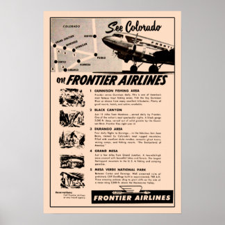 Anzeigenaufdruck der 1950er Frontier Airlines Poster