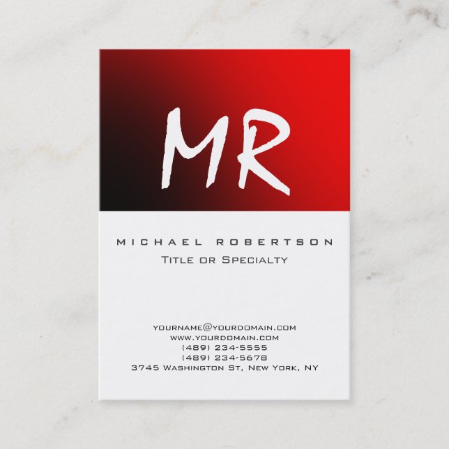 Anziehende Script Monogram White Red Business Card Visitenkarte (Vorderseite)
